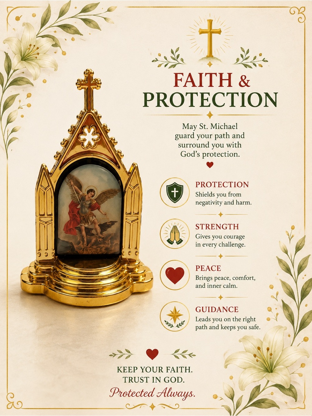 Gold St. Michael Shrine Statue Desk Altar